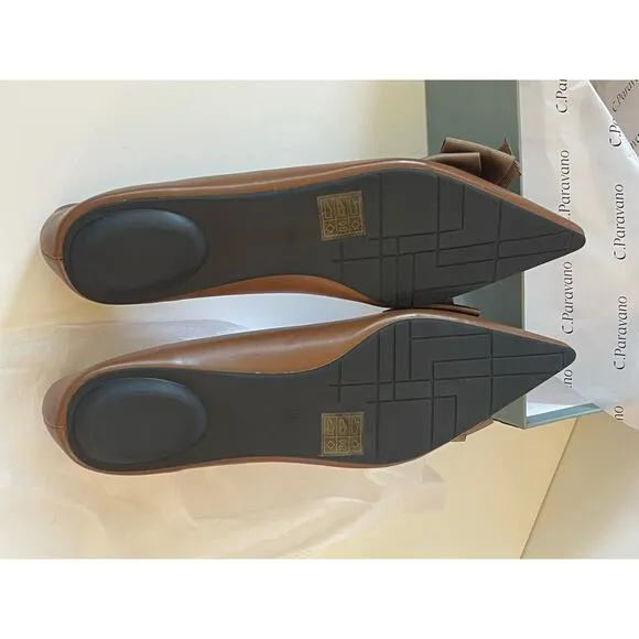 NIB C.Paravano Brown Pointy Bow Flats (Aida) Size 40 or 9.5 US