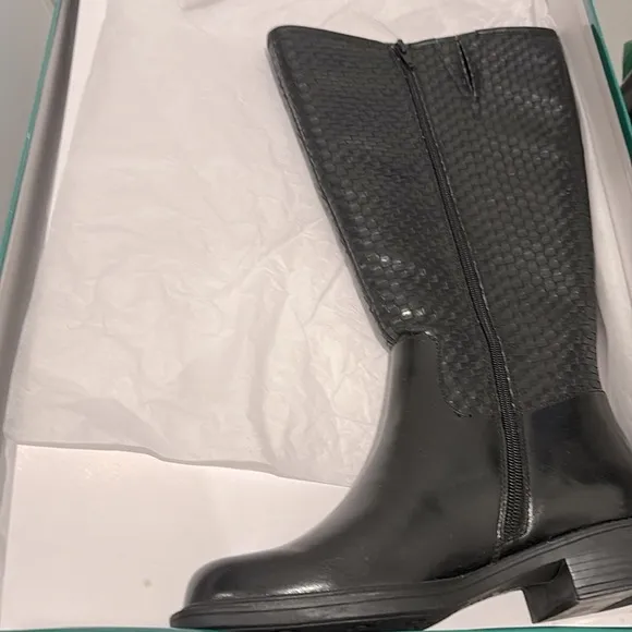 NIB [David Tate] Quest Woven Round Toe Knee-High Black Boots Womens Size 6.0