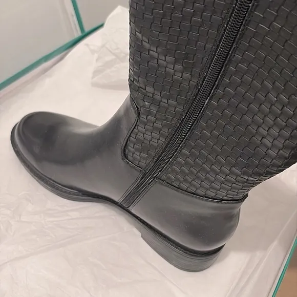 NIB [David Tate] Quest Woven Round Toe Knee-High Black Boots Womens Size 6.0