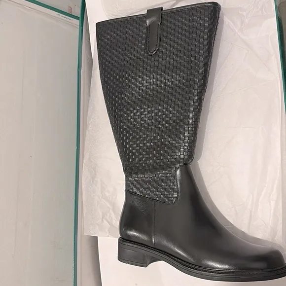 NIB [David Tate] Quest Woven Round Toe Knee-High Black Boots Womens Size 6.0