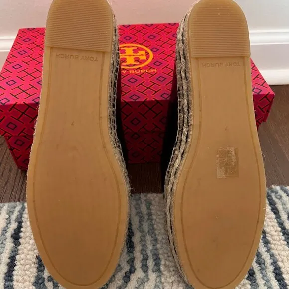 NIB New &amp; Unworn Tory Burch Leather Ines Platform Espadrille- Black Size 7