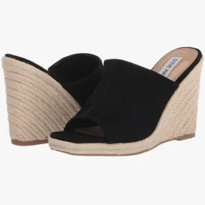 NIB “STEVE MADDEN” Women’s Black Suede URGE Espadrilles Wedge Sandals SZ…