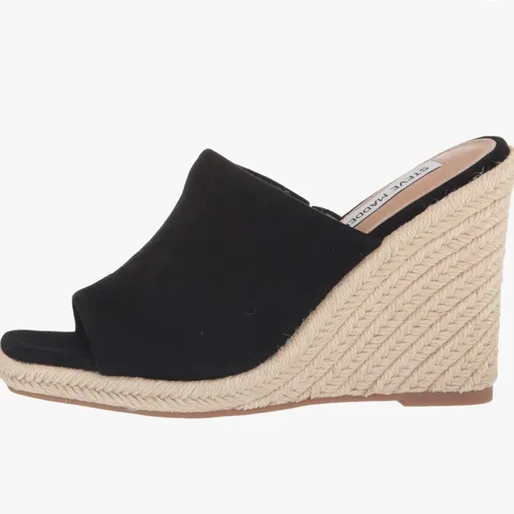 NIB “STEVE MADDEN” Women’s Black Suede URGE Espadrilles Wedge Sandals SZ…