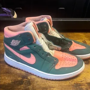 Nike Air Jordan High-Top Sneakers - Green and Pink