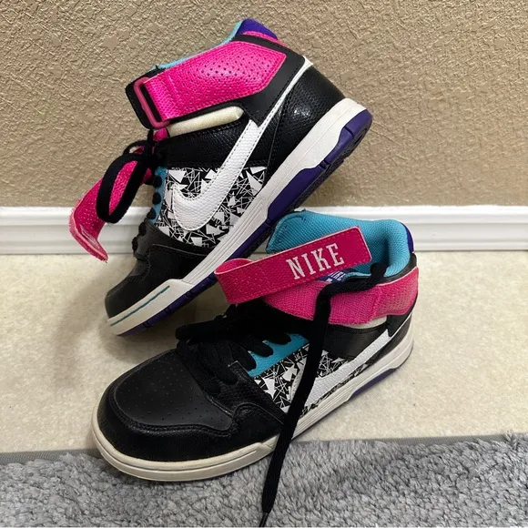 Nike Air  Morgan Black and Pink High-Top Sneakers with Ankle Strap