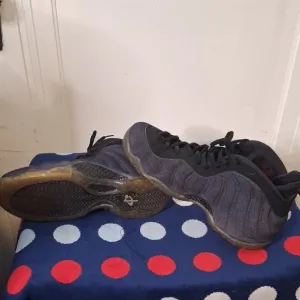 Nike Foamposite Black and Blue High-Top Sneakers with Denim Texture
