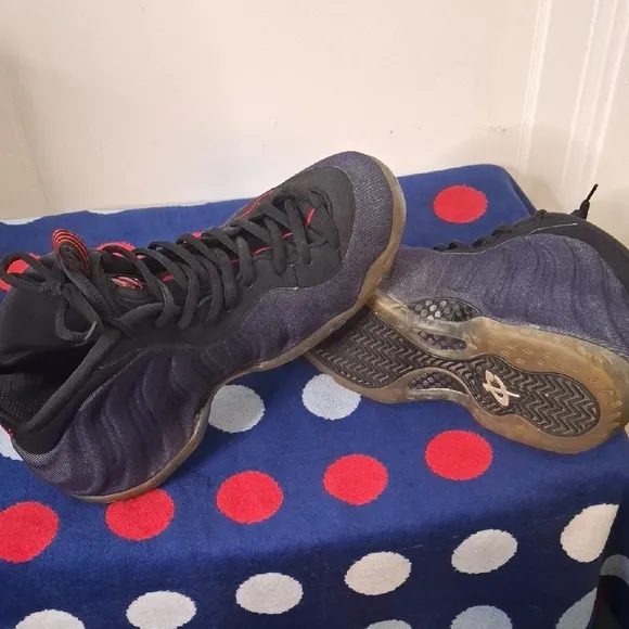 Nike Foamposite Black and Blue High-Top Sneakers with Denim Texture