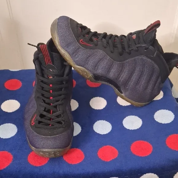 Nike Foamposite Black and Blue High-Top Sneakers with Denim Texture