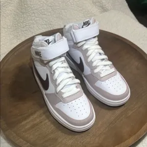 Nike White and Brown High-Top Sneakers  (New no box or tags). 3.5Y