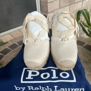 NIN Polo Ralph Lauren Fray Natural Wedge Strappy Sandals 6