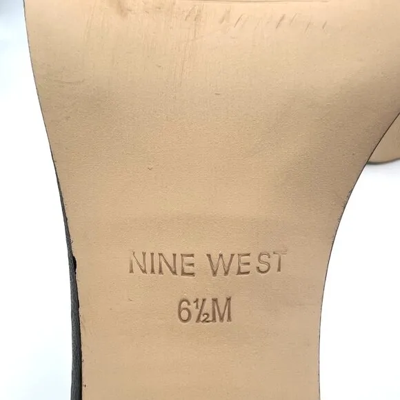Nine West Womens Pruce Black Leather Block Heel Open Toe Sandals Heels Shoes 6.5