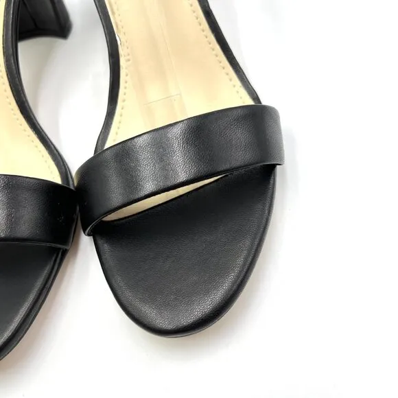 Nine West Womens Pruce Black Leather Block Heel Open Toe Sandals Heels Shoes 6.5