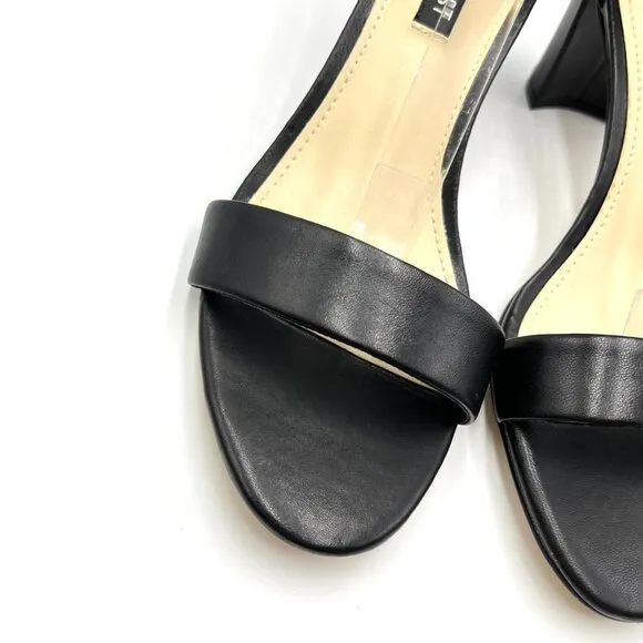 Nine West Womens Pruce Black Leather Block Heel Open Toe Sandals Heels Shoes 6.5