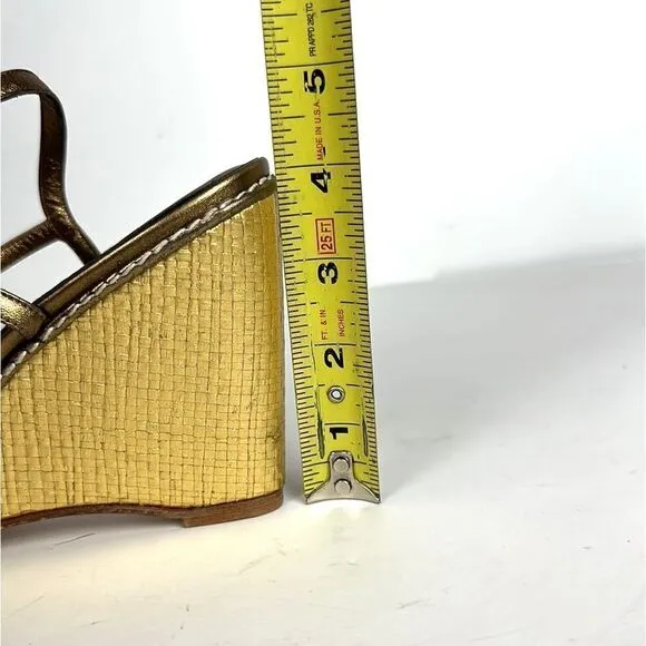 NWOB DELMAN Leather Strappy Wedge Gold Sandals Ankle Strap Made in Spain 40 US 9