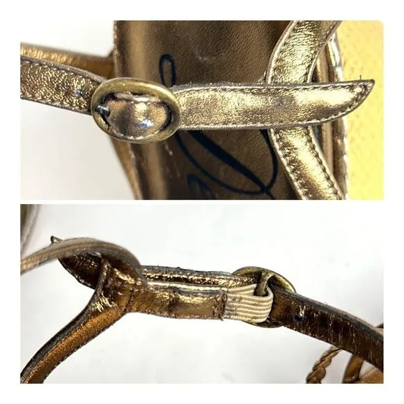 NWOB DELMAN Leather Strappy Wedge Gold Sandals Ankle Strap Made in Spain 40 US 9