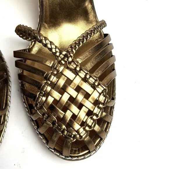 NWOB DELMAN Leather Strappy Wedge Gold Sandals Ankle Strap Made in Spain 40 US 9