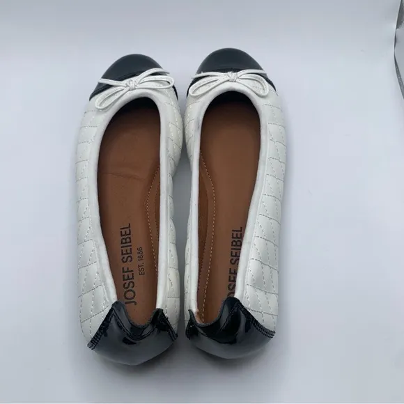 NWOB Josef Seibel Pippa White Black Quilted Ballet Flats size 37 US 6-6.5 1083