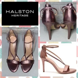 NWOB MSRP $328 Halston Heritage Evie Mink Leather Heel Sandals Women's Size 6