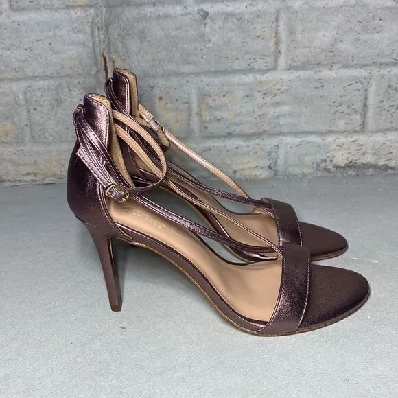 NWOB MSRP $328 Halston Heritage Evie Mink Leather Heel Sandals Women's Size 6