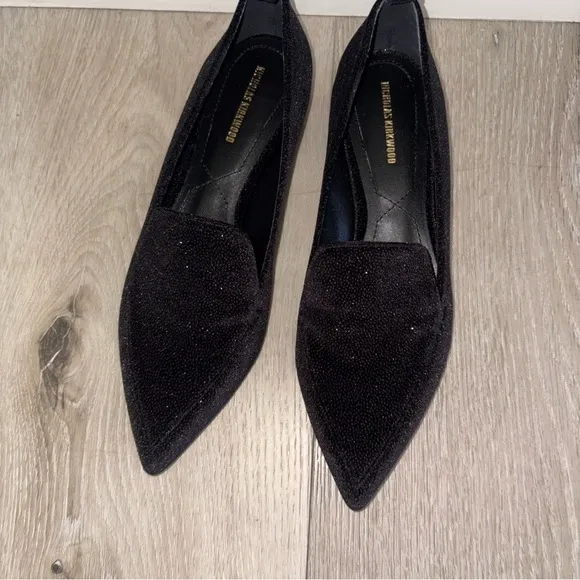 NWOB Nicholas Kirkwood  Pointed Toe Shoes  Black  Glitter Beya  Sz 38 EU 7.5 US