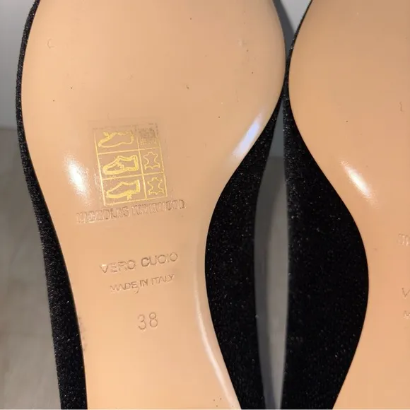 NWOB Nicholas Kirkwood  Pointed Toe Shoes  Black  Glitter Beya  Sz 38 EU 7.5 US