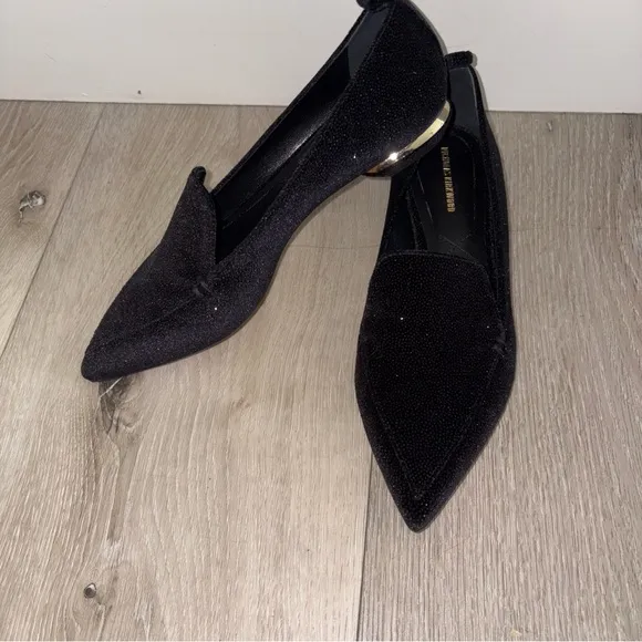 NWOB Nicholas Kirkwood  Pointed Toe Shoes  Black  Glitter Beya  Sz 38 EU 7.5 US
