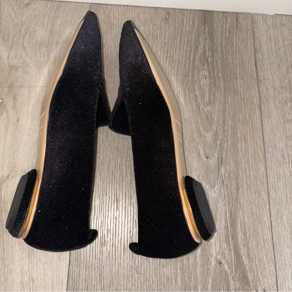 NWOB Nicholas Kirkwood  Pointed Toe Shoes  Black  Glitter Beya  Sz 38 EU 7.5 US