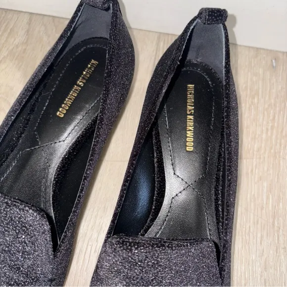 NWOB Nicholas Kirkwood  Pointed Toe Shoes  Black  Glitter Beya  Sz 38 EU 7.5 US
