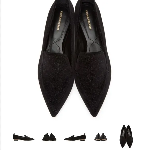 NWOB Nicholas Kirkwood  Pointed Toe Shoes  Black  Glitter Beya  Sz 38 EU 7.5 US