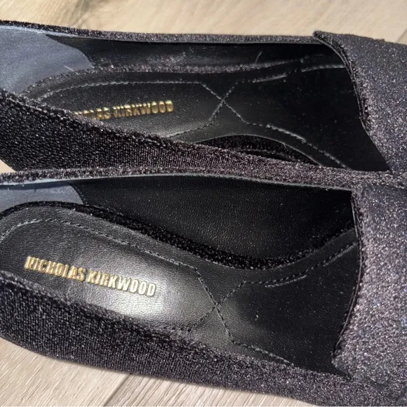 NWOB Nicholas Kirkwood  Pointed Toe Shoes  Black  Glitter Beya  Sz 38 EU 7.5 US