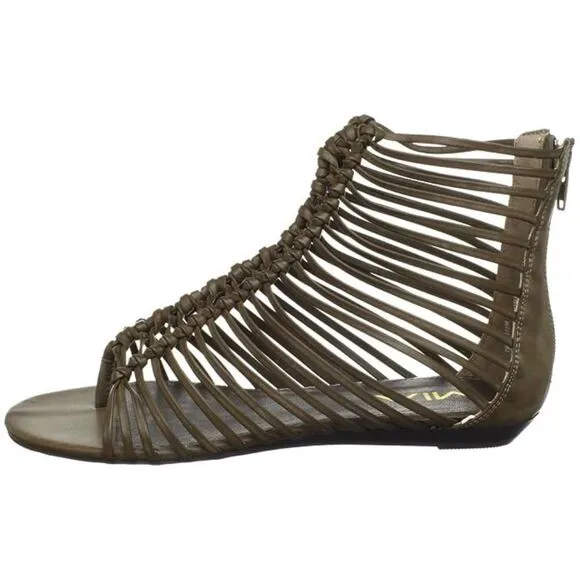 NWOB Women's MIA Ariel Gladiator Cage Flat Sandals Dark Olive Green Size 9