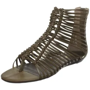 NWOB Women's MIA Ariel Gladiator Cage Flat Sandals Dark Olive Green Size 9