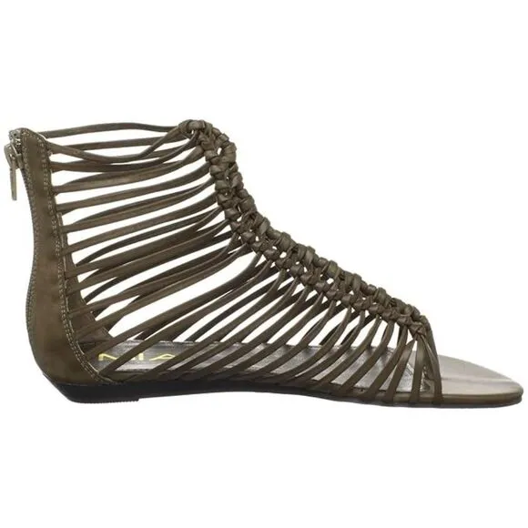 NWOB Women's MIA Ariel Gladiator Cage Flat Sandals Dark Olive Green Size 9