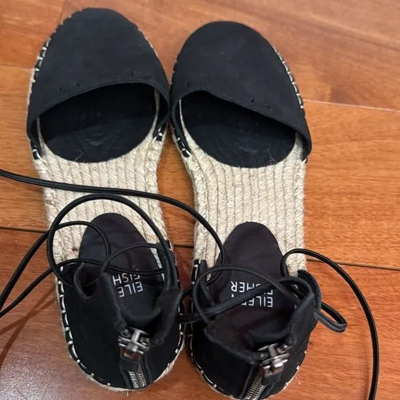 NWOT Eileen Fisher Lace-Up Black Suede Espadrille Sandal Size 7.5