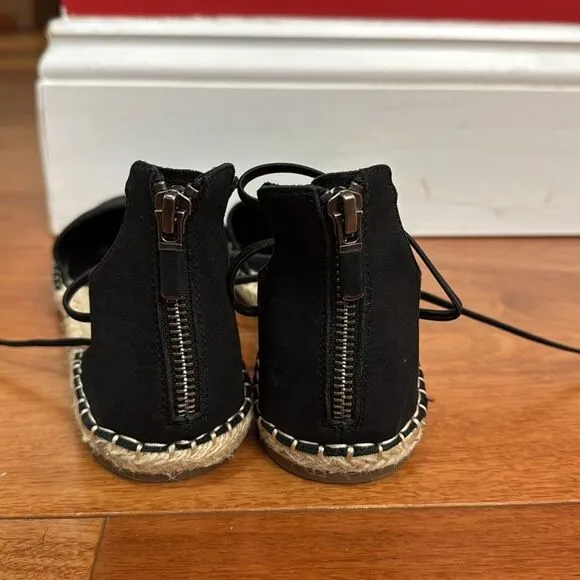 NWOT Eileen Fisher Lace-Up Black Suede Espadrille Sandal Size 7.5