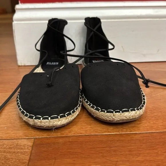 NWOT Eileen Fisher Lace-Up Black Suede Espadrille Sandal Size 7.5
