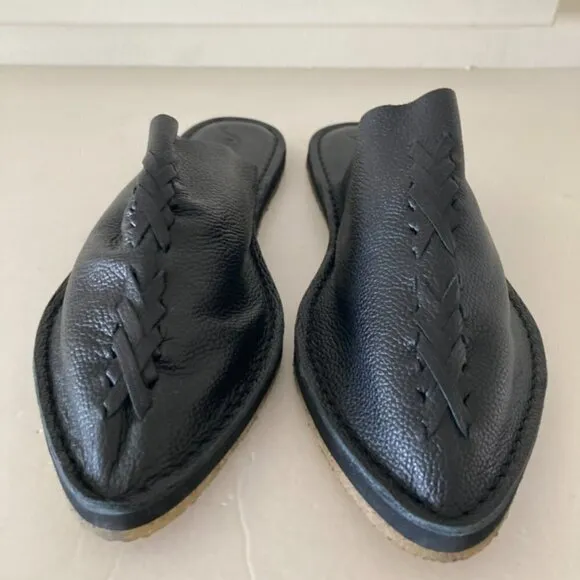 NWOT Free People Nova Black Leather Woven Pointed Toe Flats Sz 38