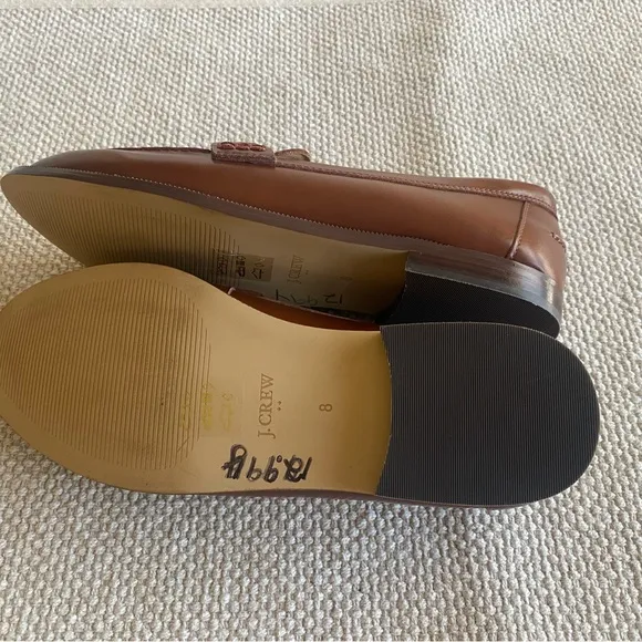 NWOT J. Crew Loafers Cognac Brown Faux Leather Gold Horse-bit Detail, Size 8