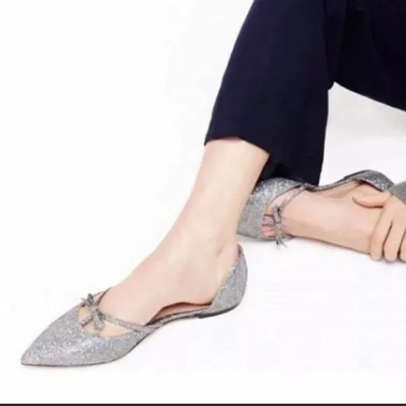 NWOT J.Crew Glitter Flats, Silver