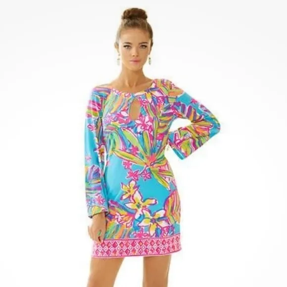 NWOT Lilly Pulitzer Fairfield Sea Blue Summer haze Print Tunic Dress Medium