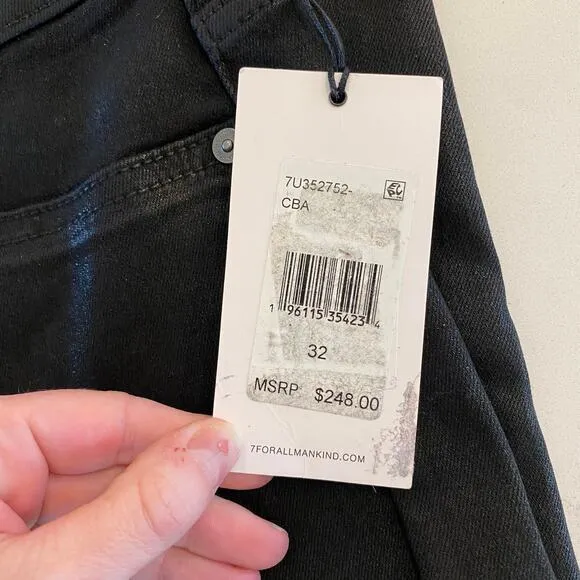NWT 7 for all mankind High Waist Slim Kick Jeans in Coated Black Size 32‎