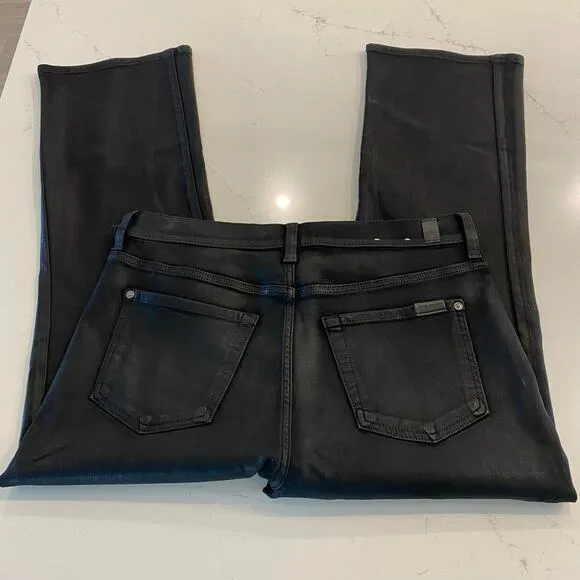 NWT 7 for all mankind High Waist Slim Kick Jeans in Coated Black Size 32‎