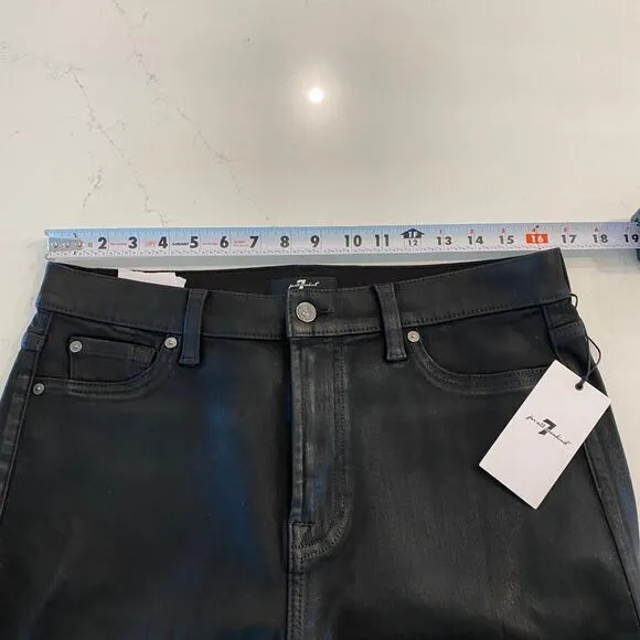 NWT 7 for all mankind High Waist Slim Kick Jeans in Coated Black Size 32‎