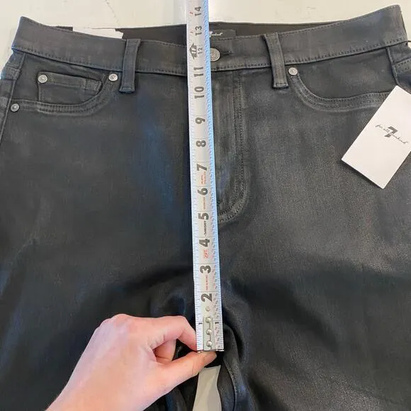 NWT 7 for all mankind High Waist Slim Kick Jeans in Coated Black Size 32‎