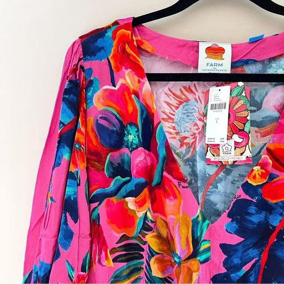 NWT Anthropologie Farm Rio Long-Sleeve V-Neck A-Line Midi Dress