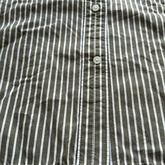 NWT Everlane The Midi Cotton Shirt Dress Olive White Stripe size L