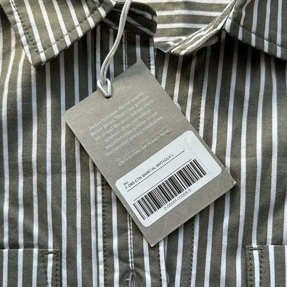 NWT Everlane The Midi Cotton Shirt Dress Olive White Stripe size L