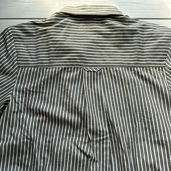 NWT Everlane The Midi Cotton Shirt Dress Olive White Stripe size L
