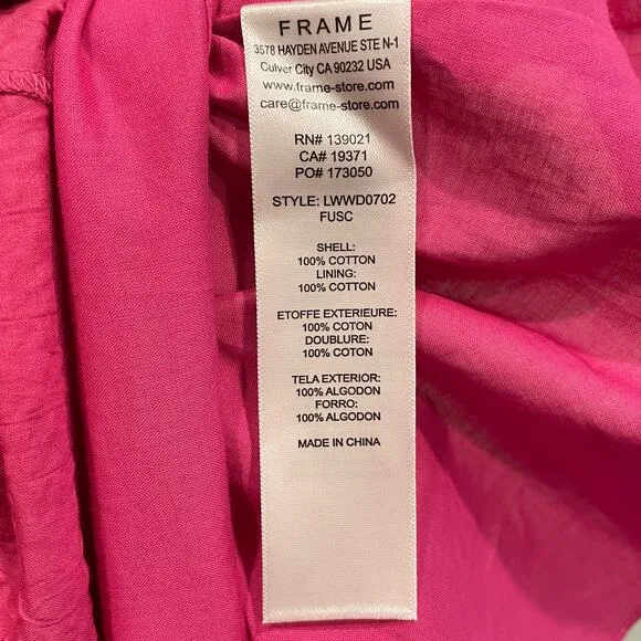 NWT Frame Puff Sleeve Cotton Midi Dress Fuchsia Pink - Size: Small