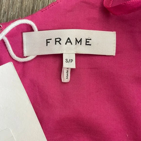 NWT Frame Puff Sleeve Cotton Midi Dress Fuchsia Pink - Size: Small
